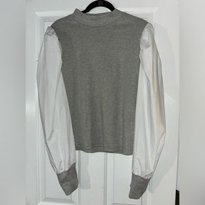 Gray and White puff sleeve top